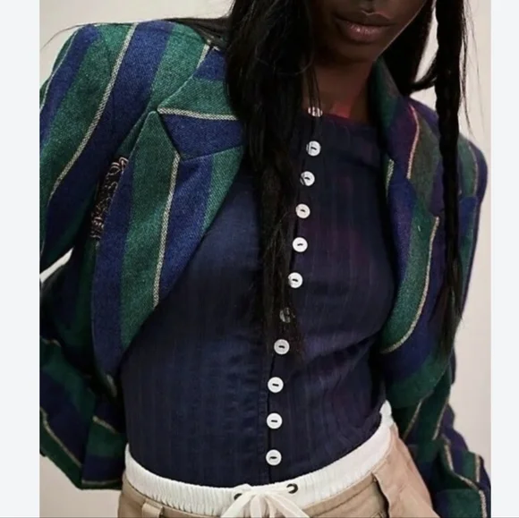 Free People NWOT Tilly Rib Long Sleeve Button Up Top in Navy sz SML & XS - Picture 2 of 14